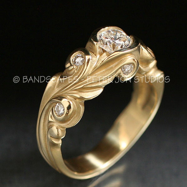 14k Yellow Gold ANNE WEDDING Ring Set, .58ct. E color, VS clarity Natural Diamond.  Ready to send