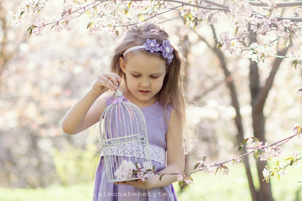 Lilac flower girl  kanzashi headband