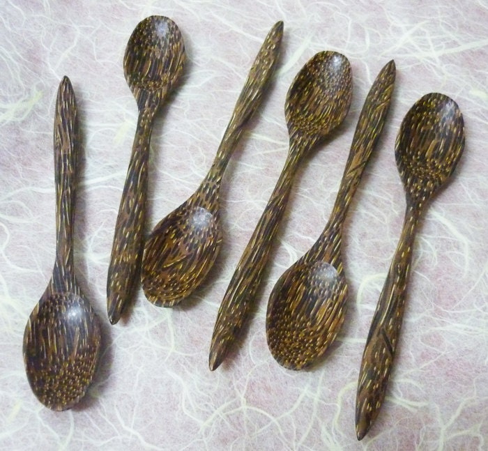 Set of 6 small wooden spoon, hand carved wood, coffee spoon, kitchen