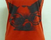 Face chihuahua dog eyeglass puppy red Tank top size S/M polyester cotton blend singlet top for women