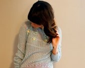 vintage baby blue sweater, small, floral
