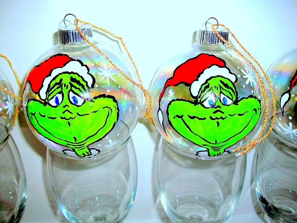 Made to Order / The Grinch Set of 4 Hand Painted Christmas Ornament  4 1/2 in.High x 12 1/2 in. Around