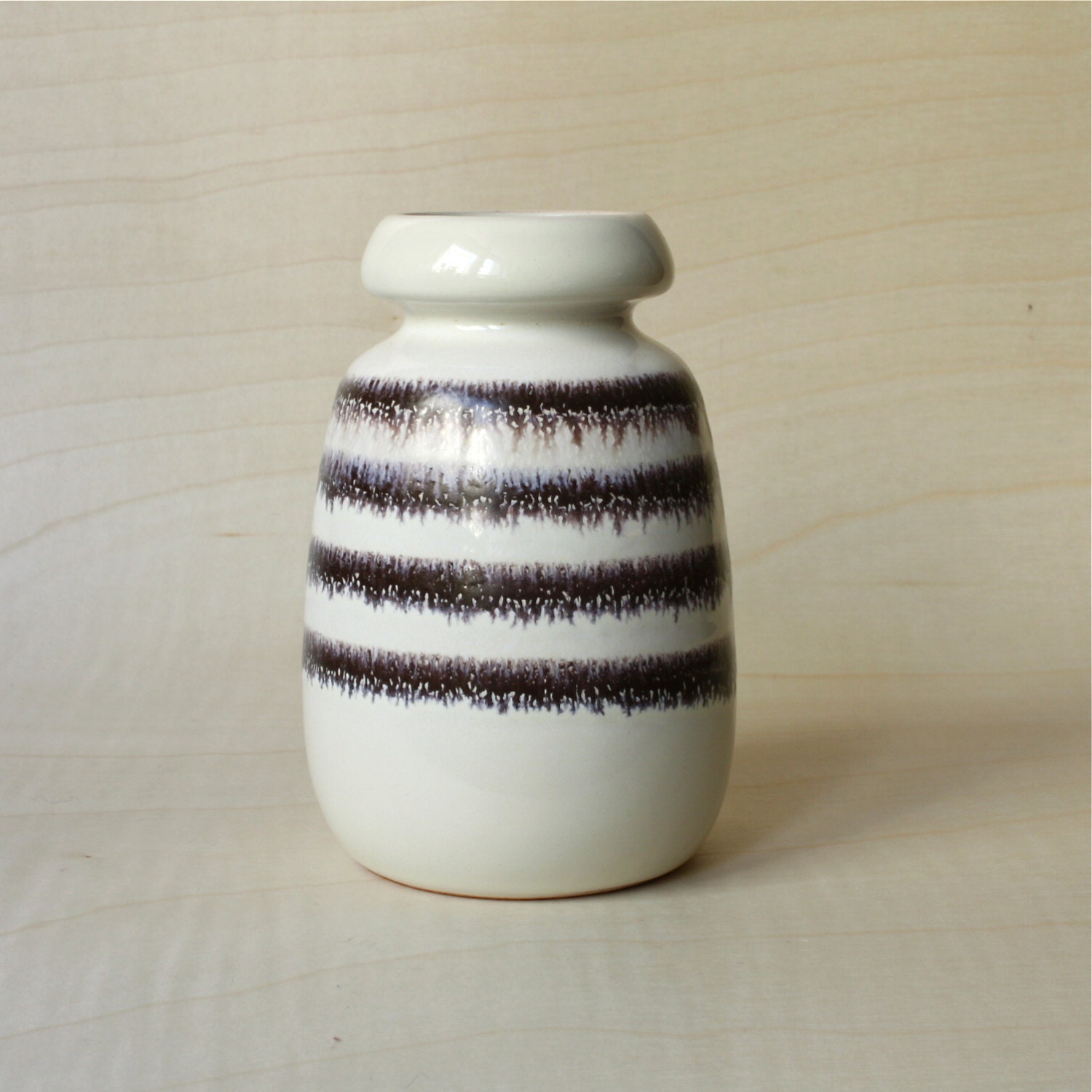 Vintage East German Pottery VEB Haldensleben Op Art Vase Black and White Stripes