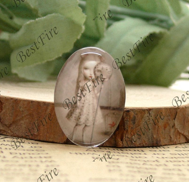 10x14mm,13x18mm,18x25mm,20x30mm,30x40mm Oval Glass Cabochons Cartoon fish girl, jewelry Cabochons finding beads,cabochons--10