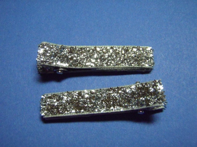Silver Glitter Hair Clips - Set of 2  - For Infant Toddler Girl Teen Adult...Perfect For The Holidays