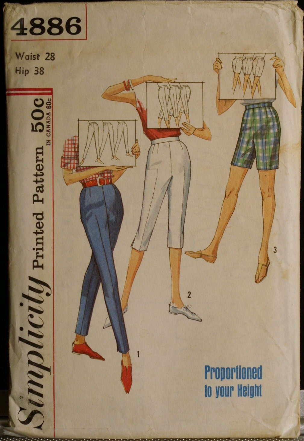 Simplicity 4886 Misses Tapered Slacks, Capri Pants and Bermuda Shorts Vintage 60s Sewing Pattern