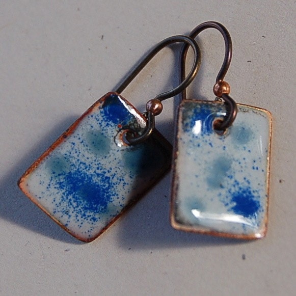 Blue Confetti  Torch Enameled Earrings