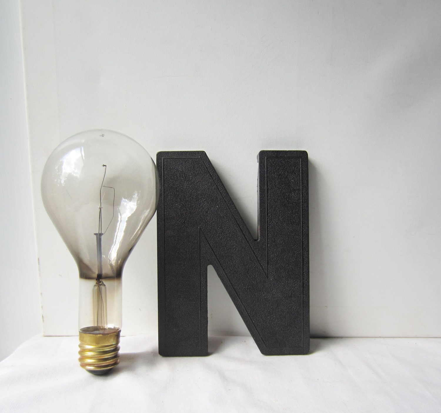 Vintage Black Textured "N" -  Plastic 3-D Letter - Sign - Marquee - 8 1/4" Tall - Wagner Sign Service
