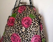 Fabulous Pink Cabbage Roses on Sequin Leopard  Purse LJO Collection Designer Bag