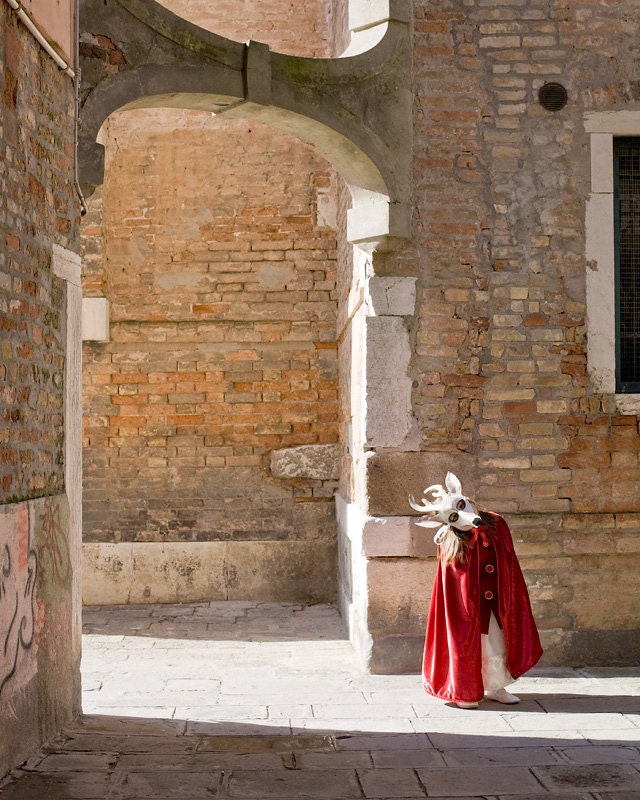 Venice, mask, red riding hood cloak, fairytale, warm tone - A Story Of Venice 8 x 10