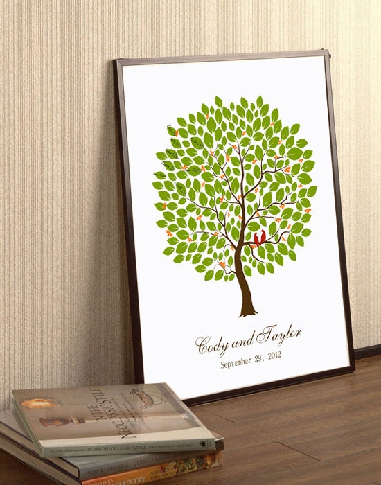 Wedding Guestbook Alternative Print-- To Be Personalized With Guest's Signatures - 17x22 - 160 Signature Wedding Guest Book tree
