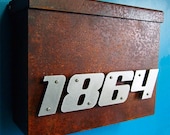 Custom Modern Floating House Number Mailbox No. 1310 in Rusted Steel
