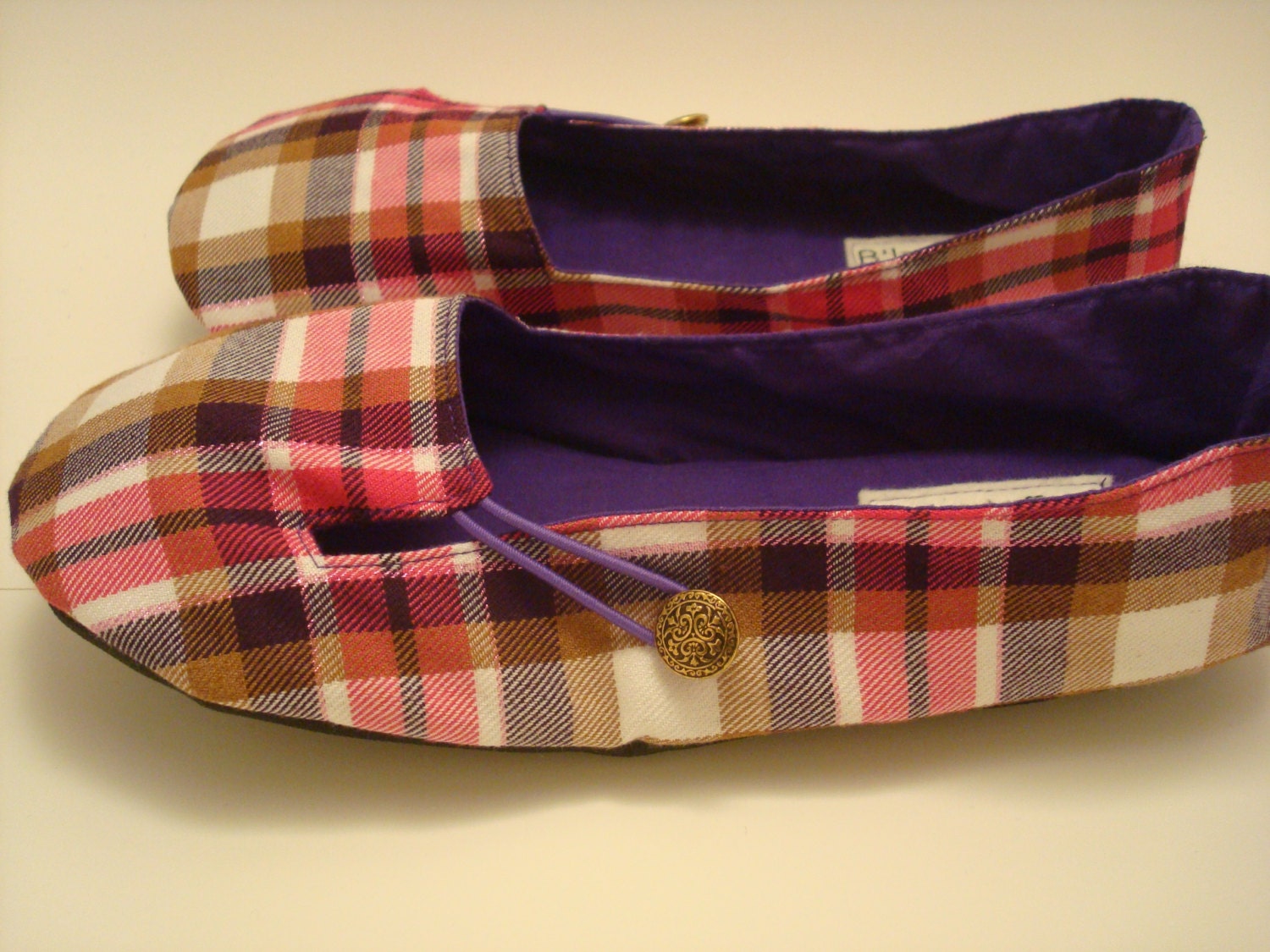 B'Izzie Feet - Any US Adult Size - House Slippers / Shoes in a PURPLE PASSION Plaid with Toughtek Non-Slip Soles - Custom Made