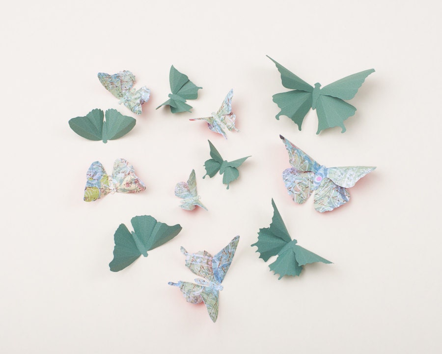 3D Wall Butterflies: Butterfly Wall Art for Nursery, Girl's Room, or Home Decor - Flight of 20 in Spruce & Teal Script