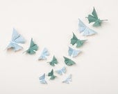 3D Wall Butterflies: Butterfly Wall Art for Nursery, Girl's Room, or Home Decor - Flight of 20 in Spruce & Aqua Damask