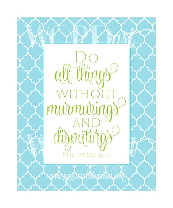 Do All Things without Murmurings KJV Scripture Lime and Aqua Quatrefoil 8 x 10 Printable Art