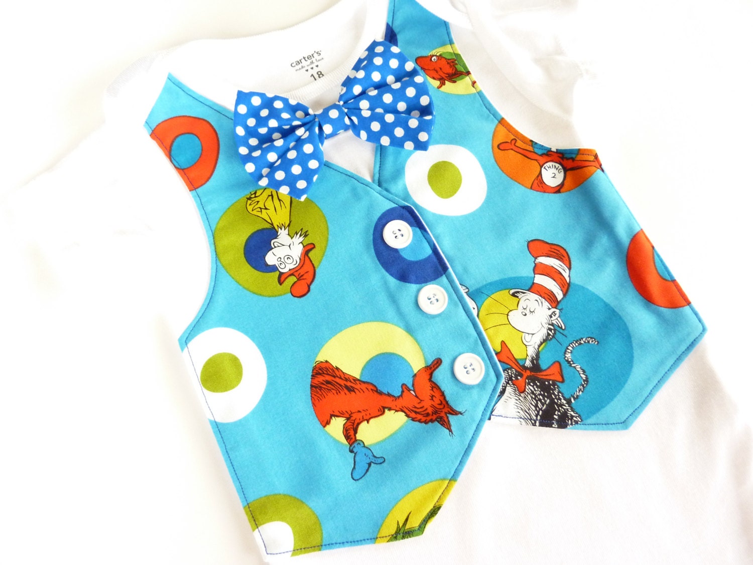 Colorful Dr. Suess Onesie Vest with Removable Matching Bow Tie