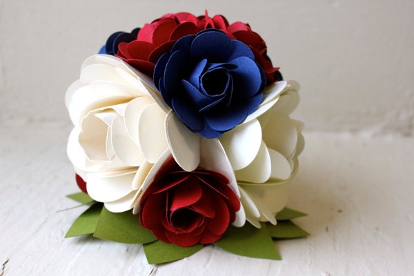 Paper Flower Cake Topper, Wedding, Blue, Red, White, Paper Rose
