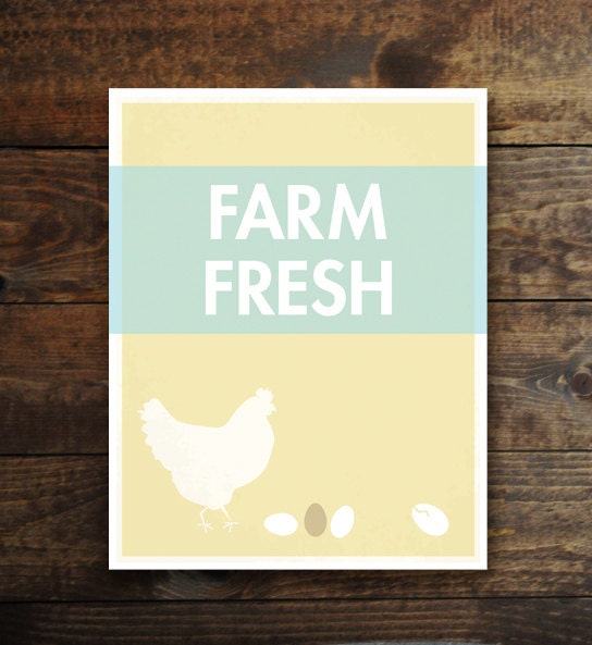 Farm Fresh, retro kitchen art, chicken and eggs print: 11x14