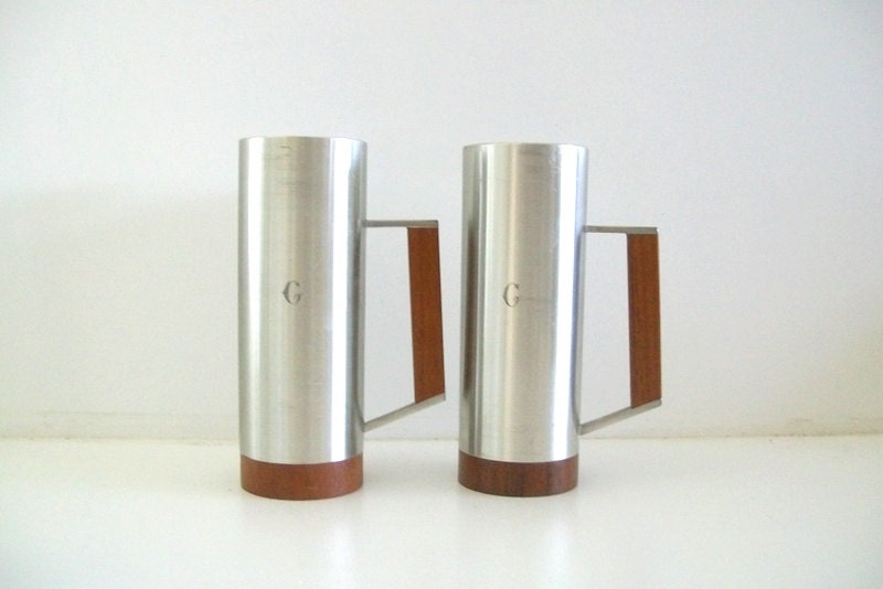 Vintage Selangor Pewter & Teak Tankards