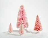 Bottle Brush Trees Pastel Pink Christmas Decoration Set of 4 Group 5