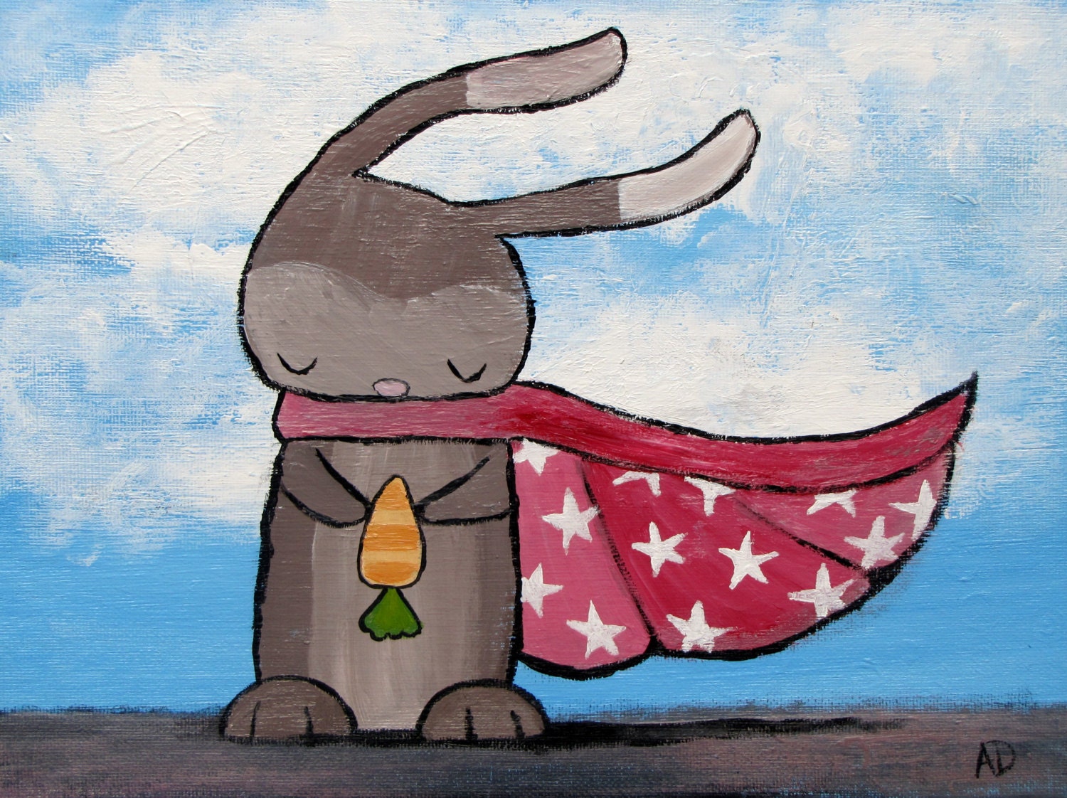 Childrens Decor, Original Acrylic Painting, Kids Wall Art, Superhero Bunny