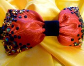 Red Taffetta Bow Tie w. Leopard Print  & AB Crystals