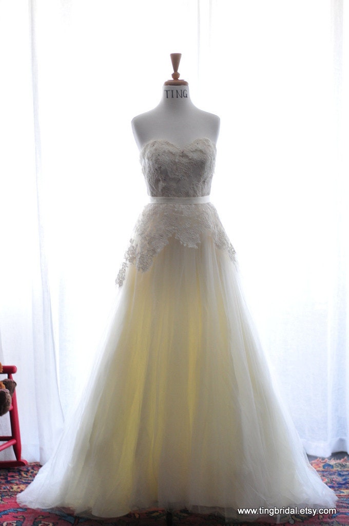 Custom Wedding Gown- Summer Sunshine-Alencon lace and tulle A-line floor length wedding dress-made to order
