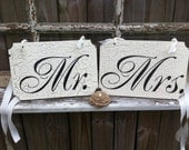 MR and MRS 9 x 7 Chair Signs WEDDING Signs Hand Painted Bride and Groom