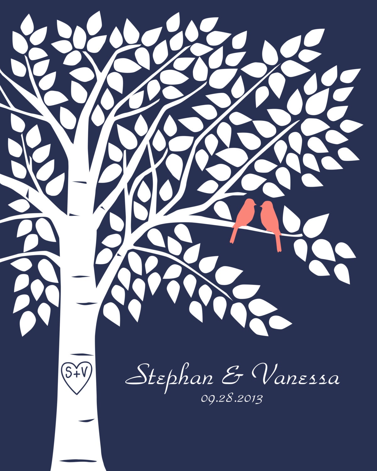 Guest Book Tree Personalized Wedding Print - 16x20-150 Signature Keepsake Guestbook Poster