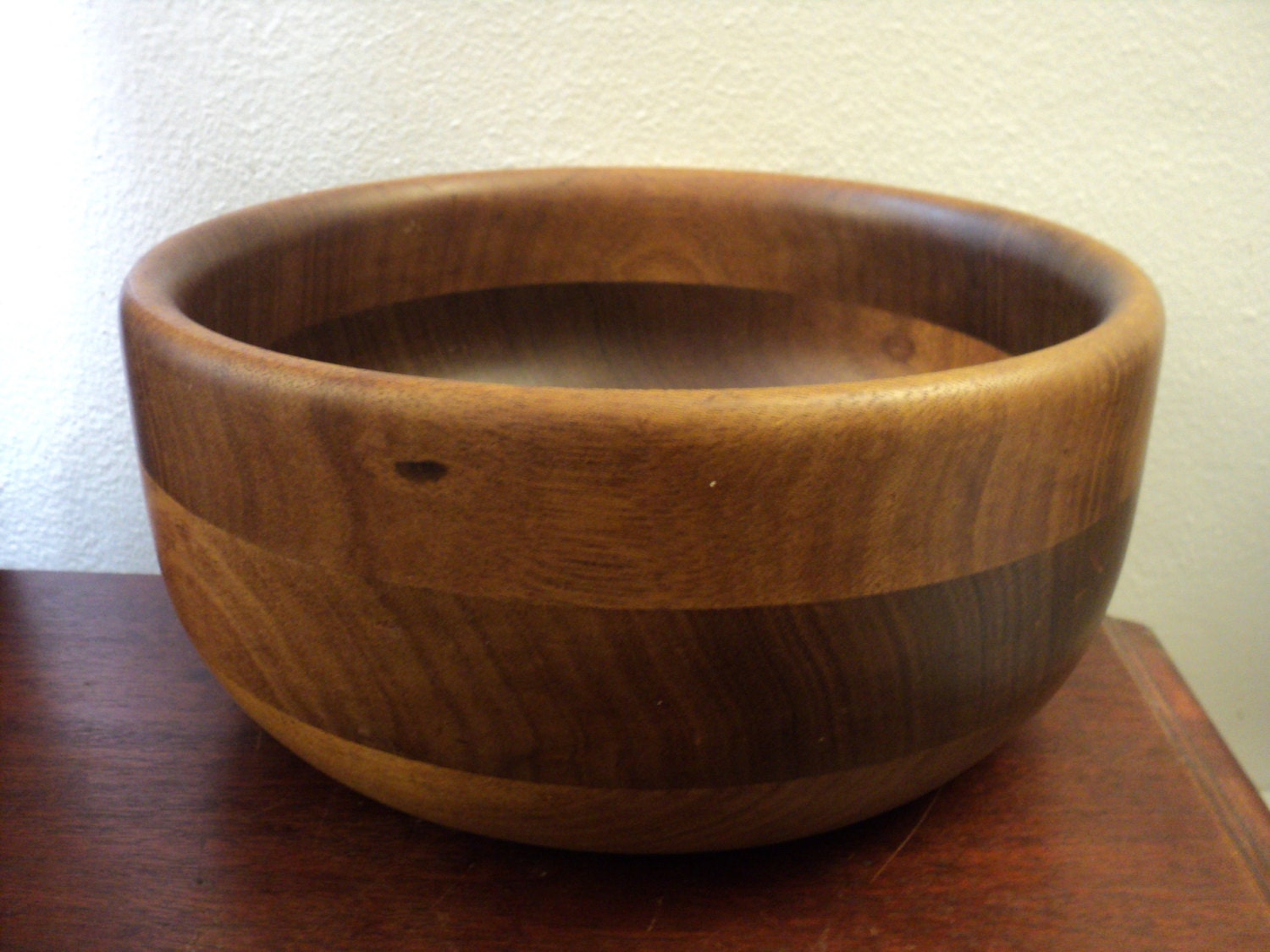 vintage hand turned solid walnut wood bowl substantial heavy piece gorgeous