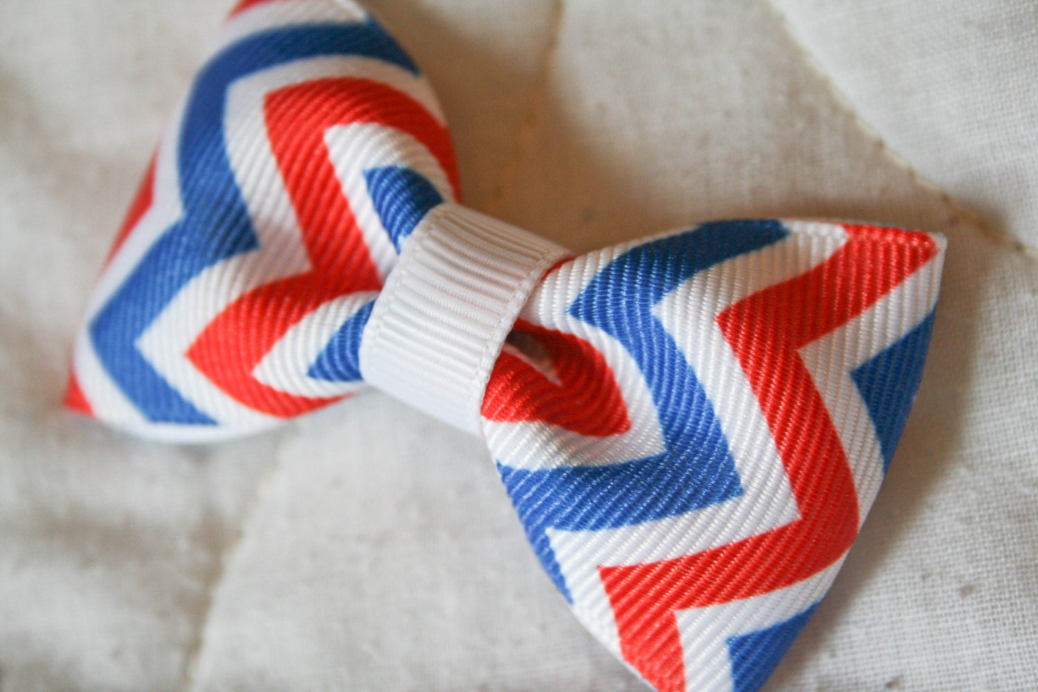 Red White and Blue Chevron Stripes Bow Tie Hair Bow