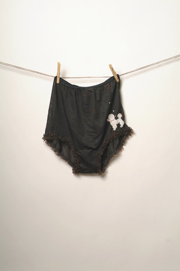 Vintage Pin Up 1950s Black Rhinestone Poodle Panties / Poodle /  Pinup