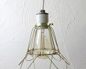 Cloth Cord Hanging Pendant Light W/ Vintage Style Ceramic Socket And Cage.