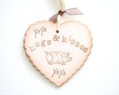 Gift Tags Pink Hogs and Kisses Vintage Heart Shaped Scalloped Tags