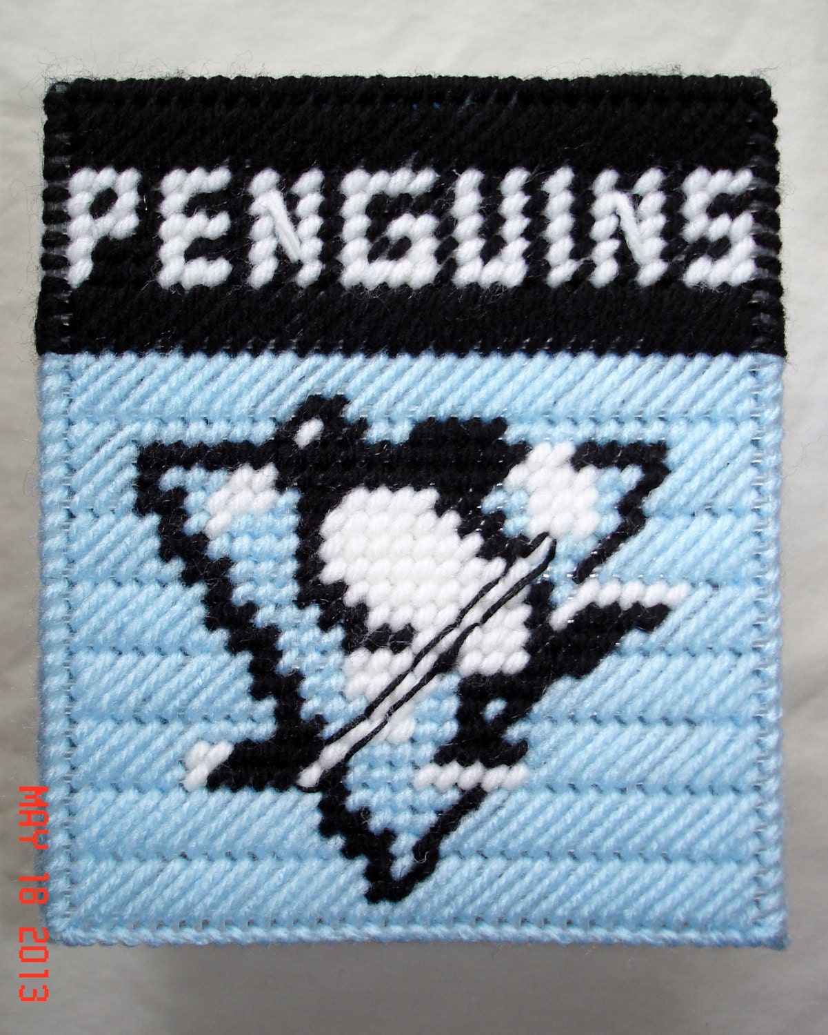 Pittsburgh Penguins Tissue Box Cover in Plastic Canvas