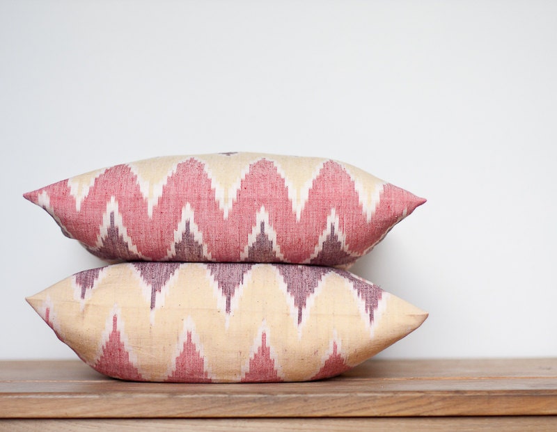 Throw Pillow Cover Ikat Chevron Tribal Geometric 16 x 16 Colorful Peach Red Brown Neutral Rustic southwestern country