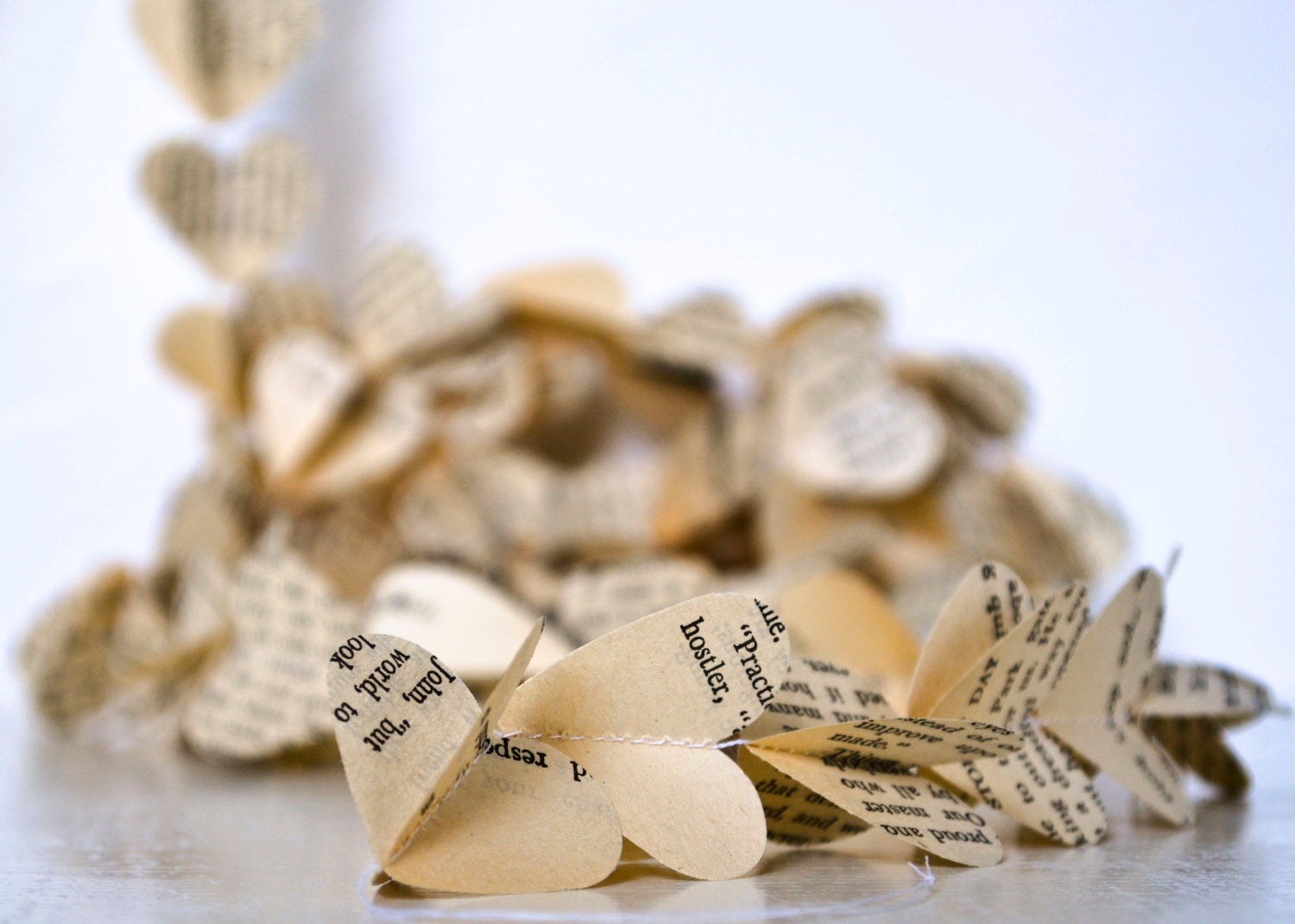 3D Book Heart Garland, Recycled Paper 9ft Book Doubled Heart 3D Bunting