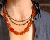 Statement Necklace - Elegant Egypt - Carnelian and Brass Beaded Necklace