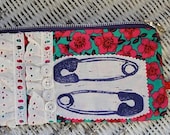 safety pins and eyelet one of a kind hand printed 80's inspired pouch