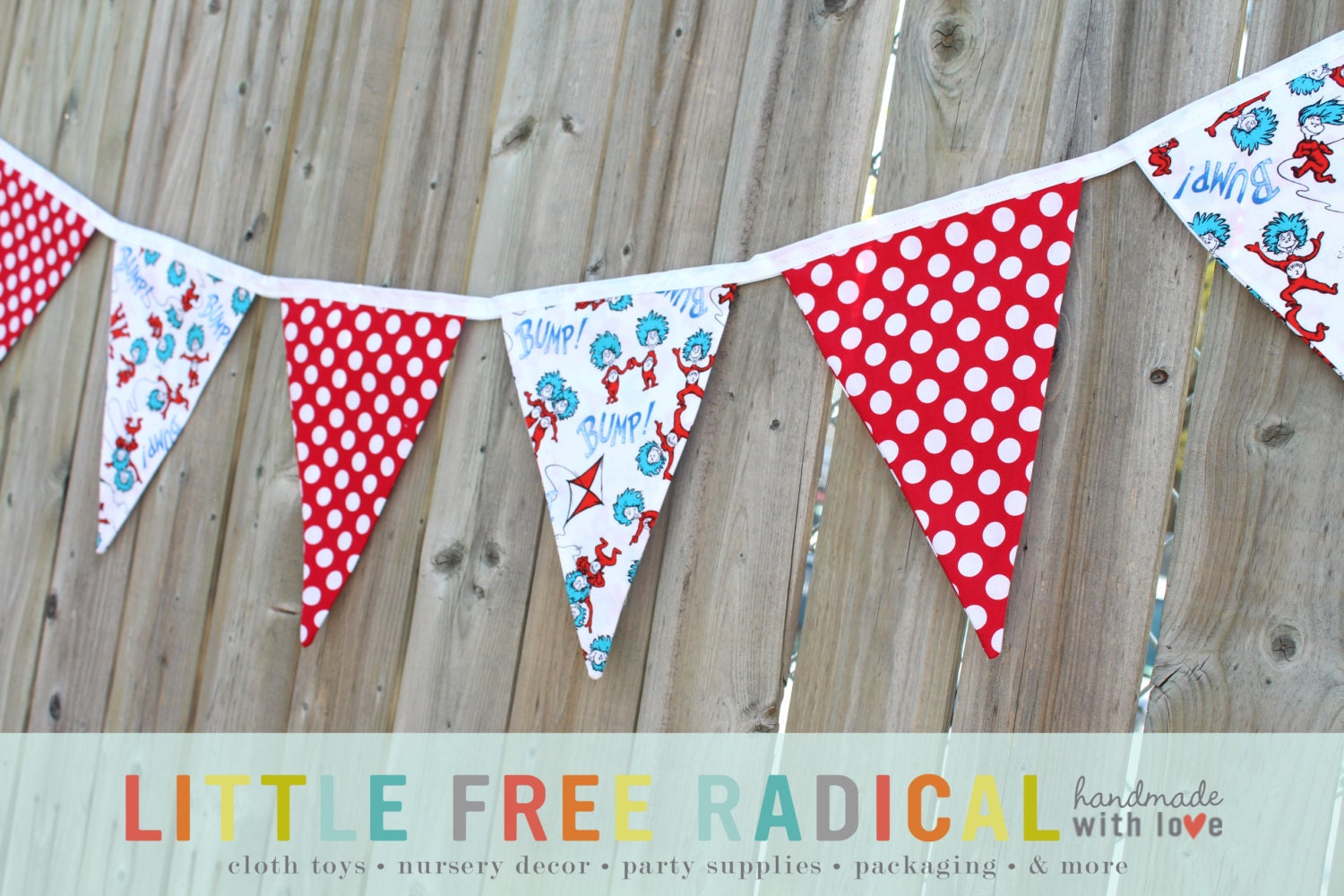 Dr. Seuss- Thing 1 & Thing 2 - Fabric Pennant Bunting Banner - great for birthday party decor, nursery, playroom, photo prop