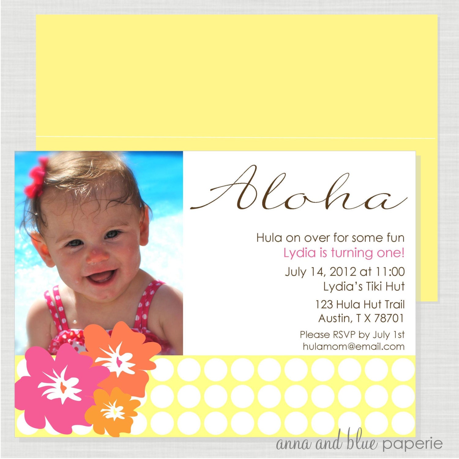 Luau Photo Birthday Invitation - Custom PRINTABLE Aloha Summer DIY Photo Invitation - by anna and blue paperie Il_170x135