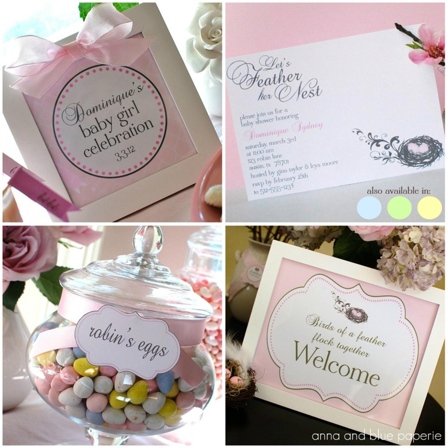Custom Feather Her Nest Baby Shower - PRINTABLE DIY Party Collection - by anna and blue paperie Il_570xn