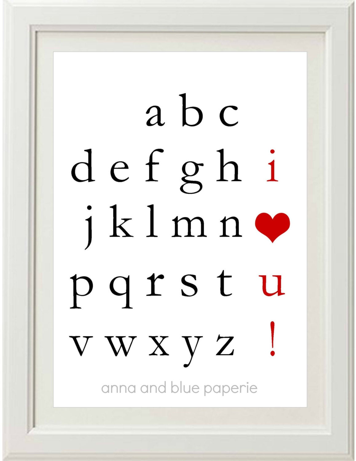 PRINTABLE custom Alphabet I Love You DIY Art Print - choose your colors by anna and blue paperie