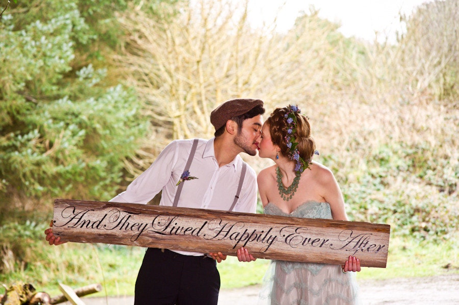 Wooden wedding sign Big REALLY Big  five foot long rustic Hand Painted Barn Board Sign -And They Lived Happily Ever After -