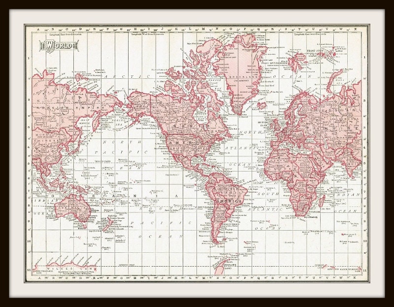 DIGITAL DOWNLOAD - 1911 WORLD Map - for Papercrafts, Transfers, Pillows, Scrapbooks, and more.