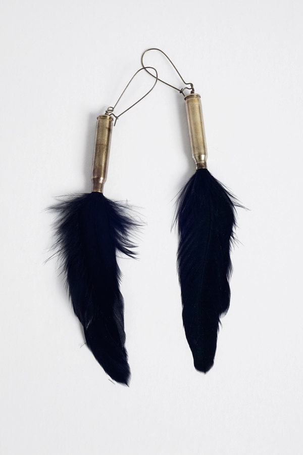 Bullet and Black Feather Earrings