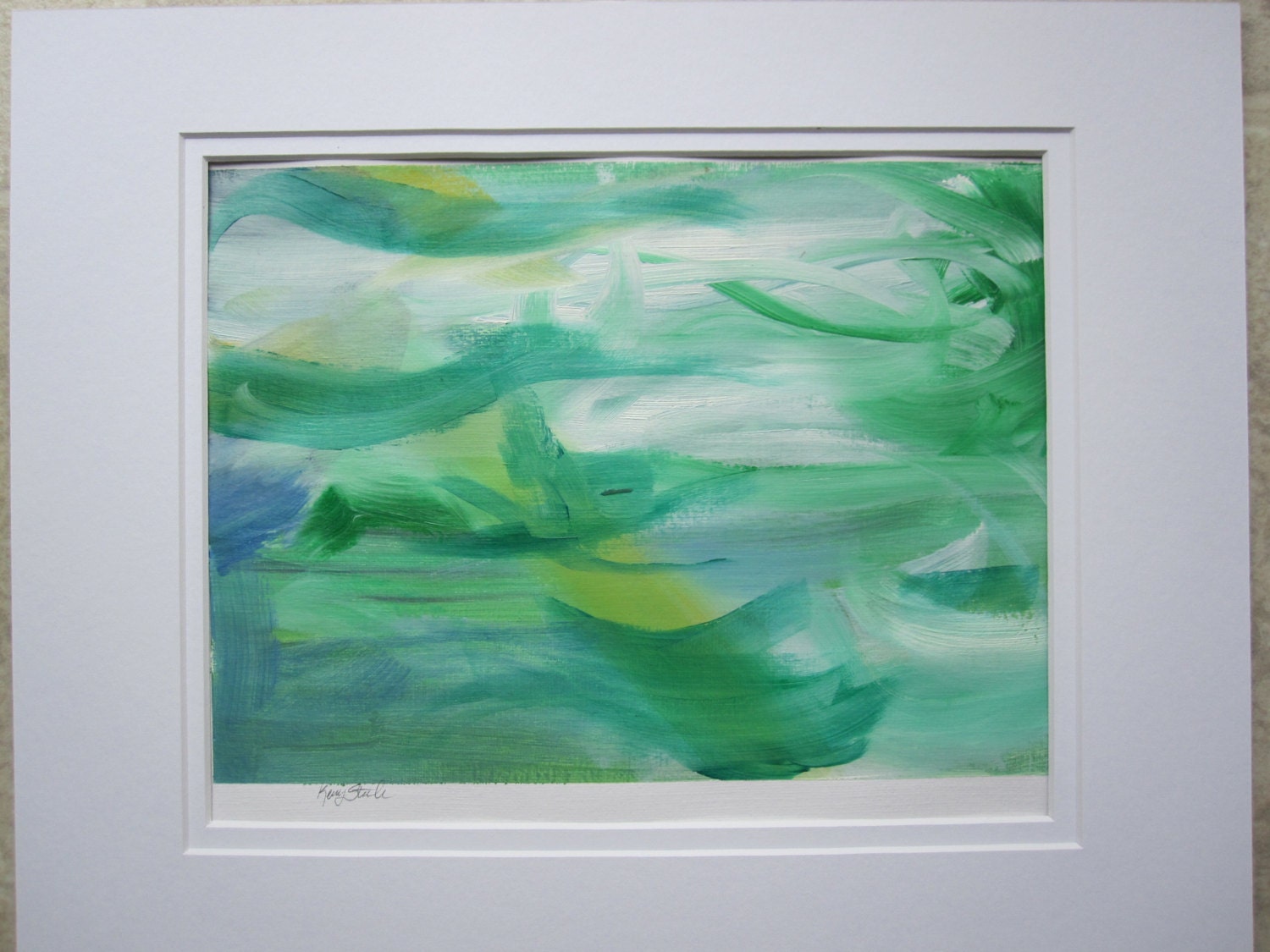 Abstract painting on paper no.71 by Kerry Steele double matted for 11x14 frame