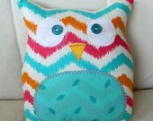 Ollie the Owlet - Stuffed Owl - Pink, Teal, Orange Chevron