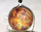 Peter Pan Necklace,  Neverland Map, Never Land, Once Upon A Time, Fairy Tale Art Pendant with Ball Chain Included (ITEM B075)